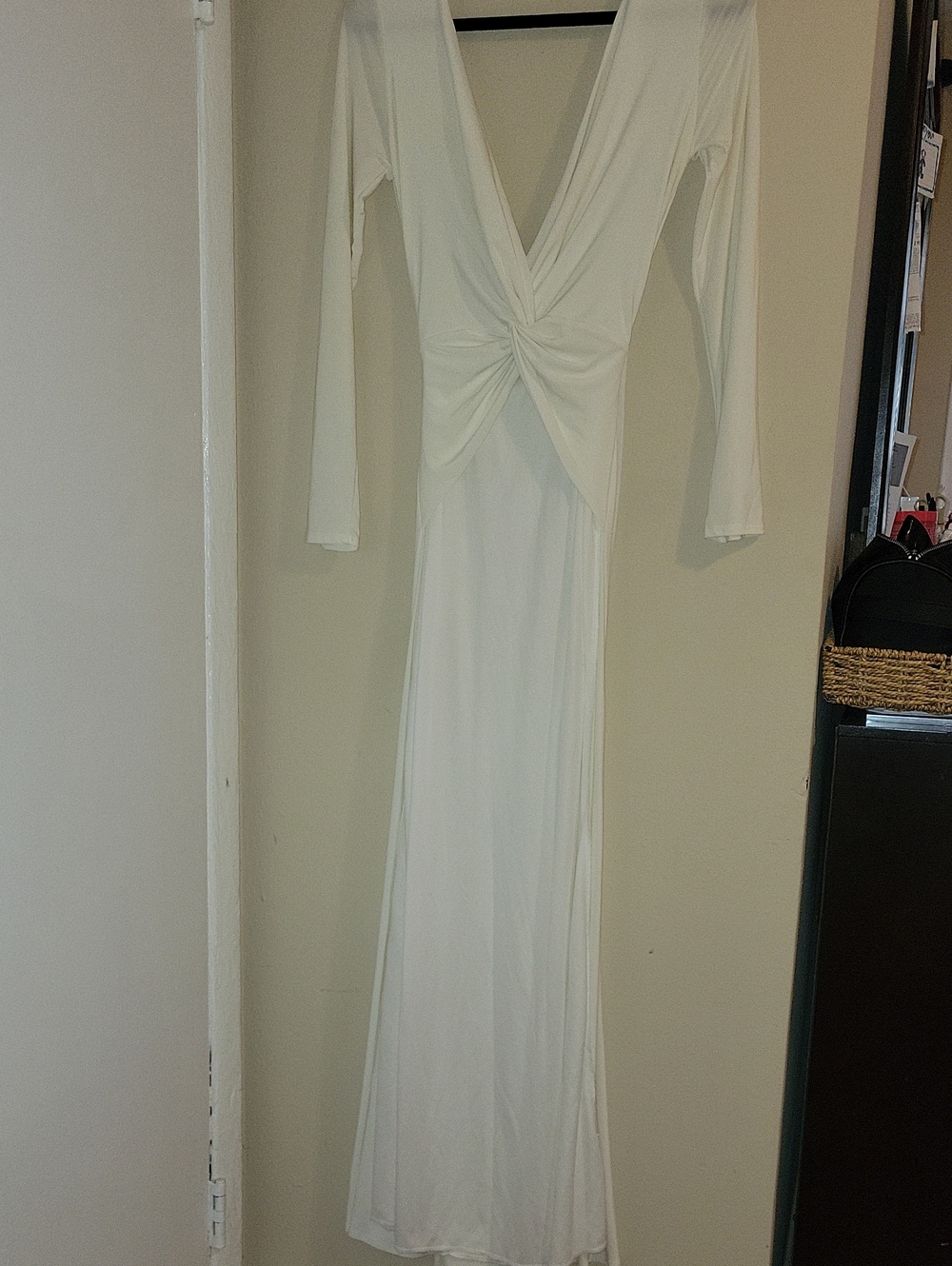 White Long Sleeve Twist-Front Maxi Dress
